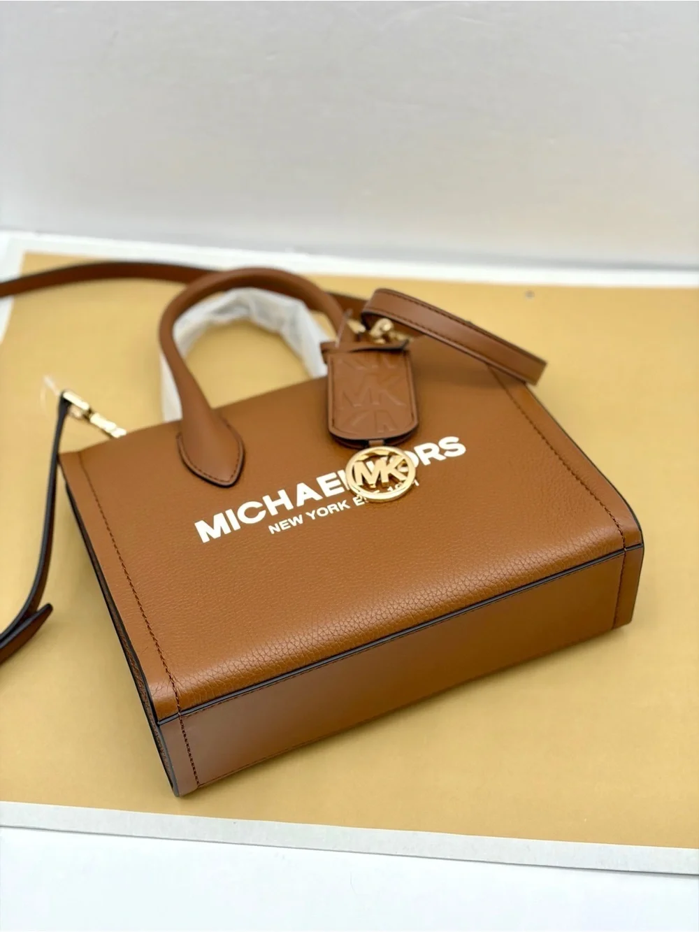 Michael Kors Mirella Small Shopper Top Zip Tote Crossbody Luggage